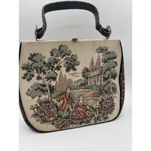 Vtg La Marquise Scenic Tapestry Handbag Romantic Couple Kisslock Purse Italian